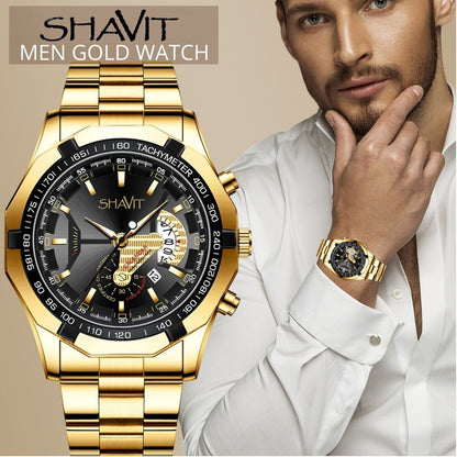 Classic Gold Men Quartz Watch Relojes De Hombre Stainless Steel Business Watches