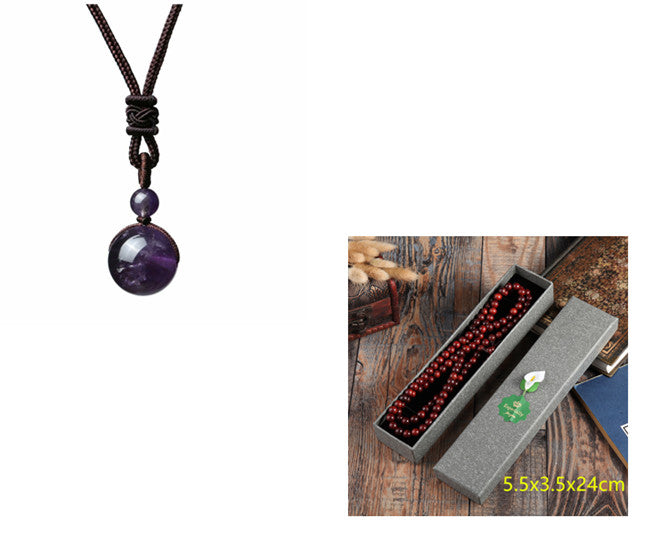 Fashion 16mm Natural Obsidian Pendant Amethyst Necklace For Men And Women Jewelry dealsniper-net Purple box packing 1PC