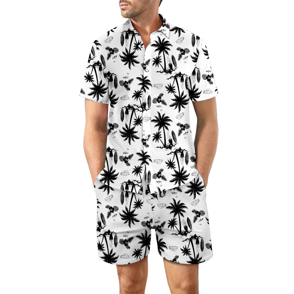 2Pcs Printed Beach Shirt Summer Suit Loose Lapel Button Men DealSniper.net DCS07DXCS7 2XL