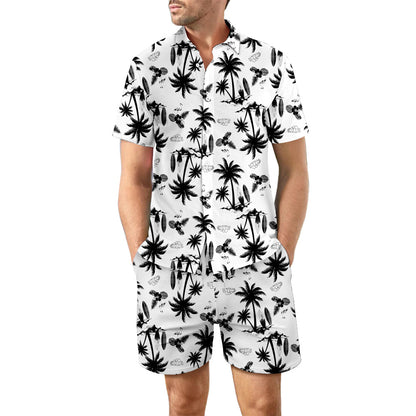 2Pcs Printed Beach Shirt Summer Suit Loose Lapel Button Men DealSniper.net DCS07DXCS7 2XL