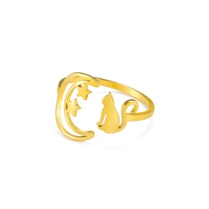 Personalized Simple Women's Crescent Star Cat Ring Jewelry dealsniper-net Gold