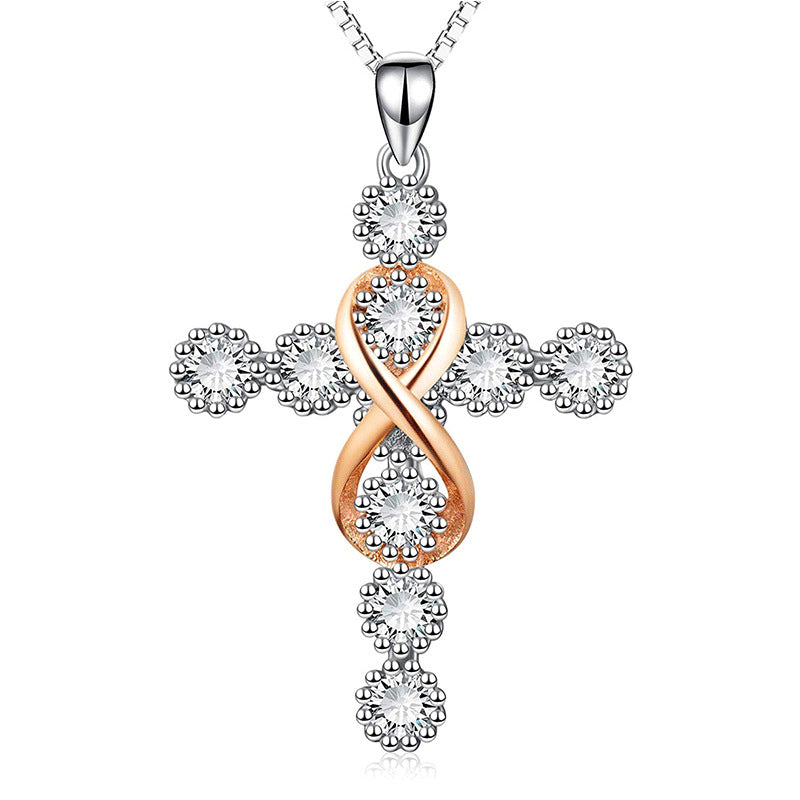 Women's Faith Cross 8 Diamond Pendant Necklace Jewelry dealsniper-net Photo Color