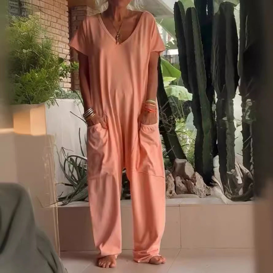 V-neck Oversized Pocket Low-grade Jumpsuit Women DealSniper.net