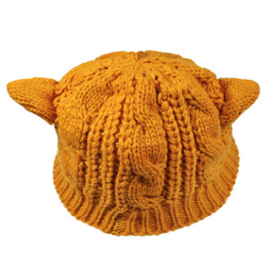 Hand Made 3D Cute Knitted Cat Ear Beanie For Winter Women dealsniper-net Yellow