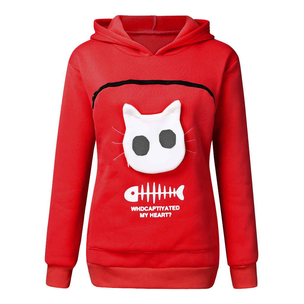 Cat print hoodie Women dealsniper-net Red 3XL