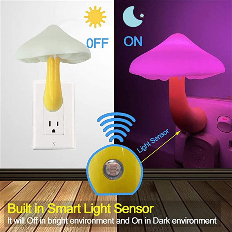 LED Night Light Mushroom Wall Socket Lamp EU US Plug Warm White Home dealsniper-net