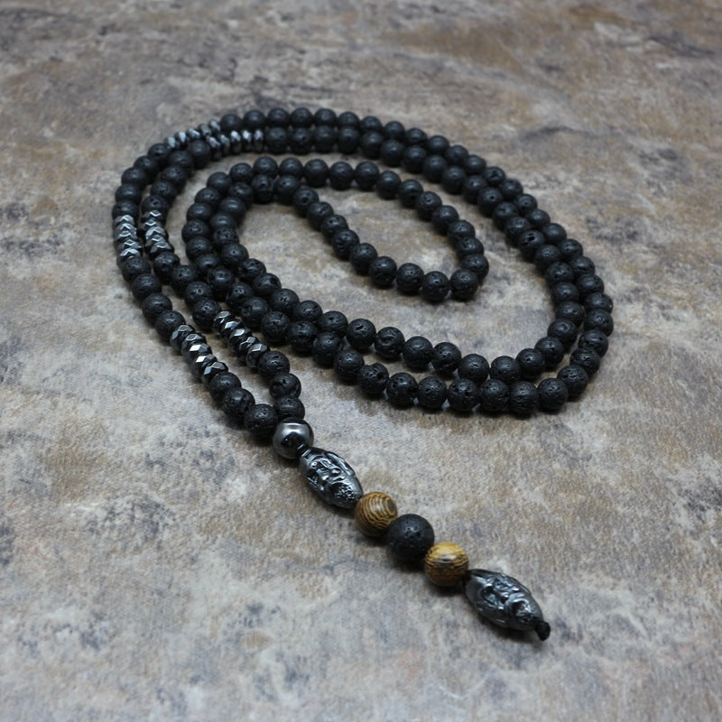 Men's Necklace 6mm Lava Rock Pendant Men's Rosary Necklace Jewelry DealSniper.net Old man head