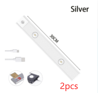 USB LED Night Light Motion Sensor Wireless Thin LED Home DealSniper.net Silver 30cm 2PCS