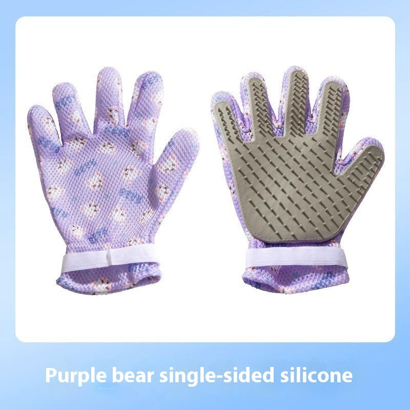 Pet Bath Cat Petting Gloves Double-sided Floating Hair Comb Pets Gym From House Purple Bear Single side