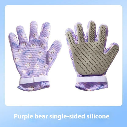 Pet Bath Cat Petting Gloves Double-sided Floating Hair Comb Pets Gym From House Purple Bear Single side