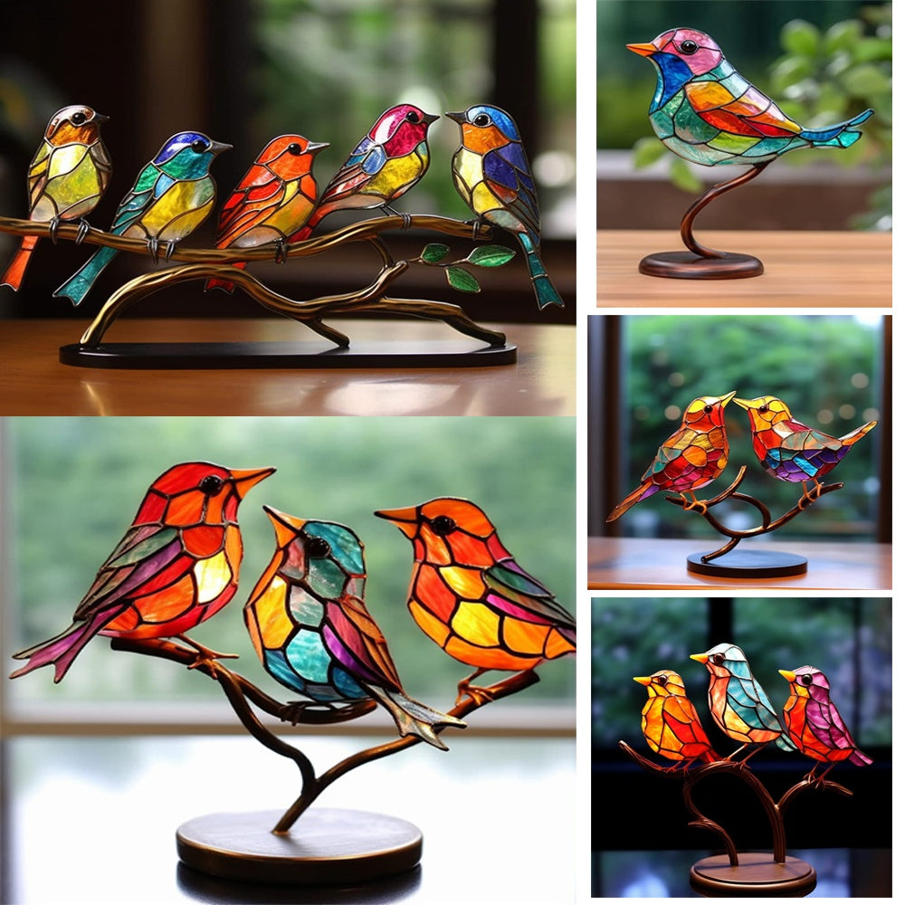 Stained Birds On Branch Desktop Ornaments For Bird Lover Home Decor dealsniper-net