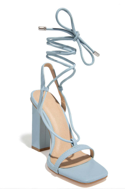 Women Shoes Square Toe Ankle Lace-Up Strappy Sandals Fashion Party Pumps Women DealSniper.net Light blue Size36