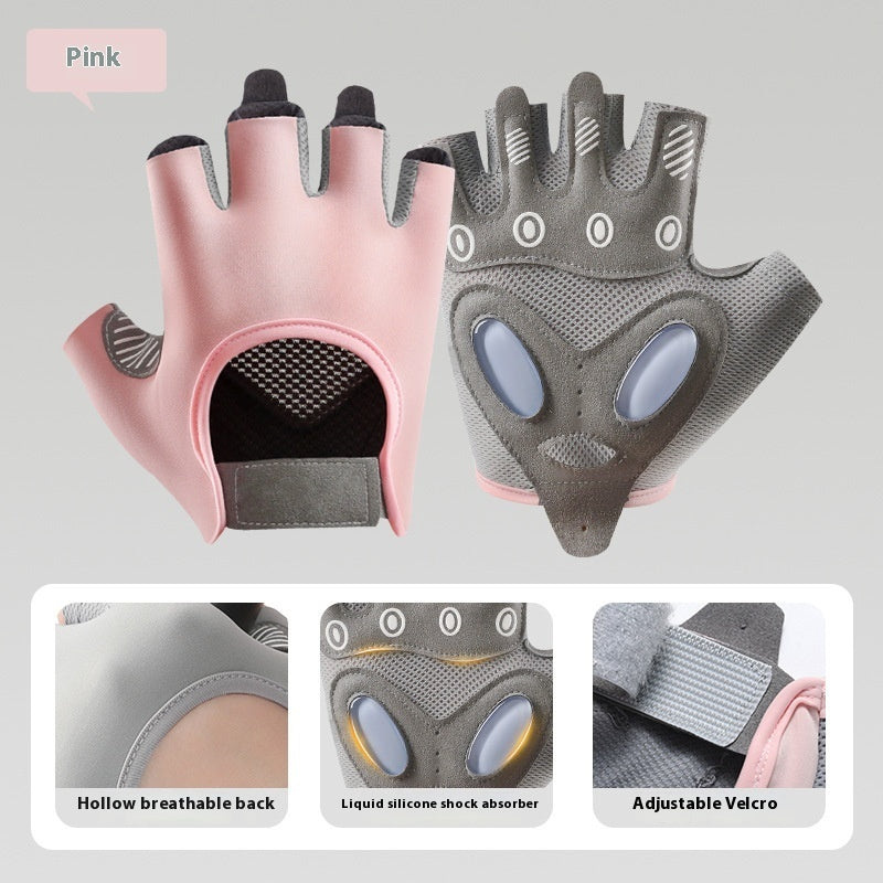 Women's Half Finger Training Thickened Liquid Silicone Fitness Gloves Sports Gym From House Pink L
