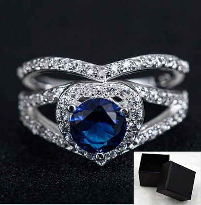 Heart-shaped Diamond Ring Jewelry dealsniper-net Blue With Box 10