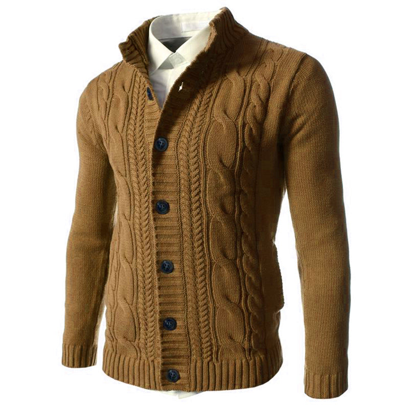 Men's Stand Collar Sweater Knit Button Cardigan Tops Men's Clothing Men dealsniper-net Khaki 3XL