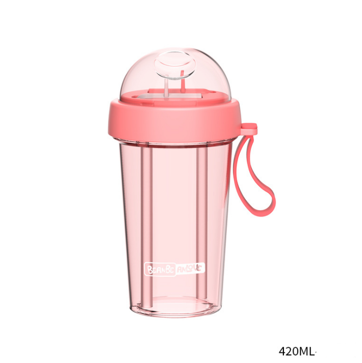 Creative personality trend dual-use sippy cup a cup of double drink separate plastic couple cup Kitchen DealSniper.net Pink 420ML
