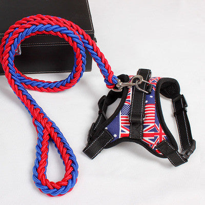 New Nylon Medium Large Dog Harness Collar K9 Padded Extra Reflective Collar Puppy Lead Pets Vest Dog Vest Husky Dogs Supply Pets dealsniper-net Red and blue L