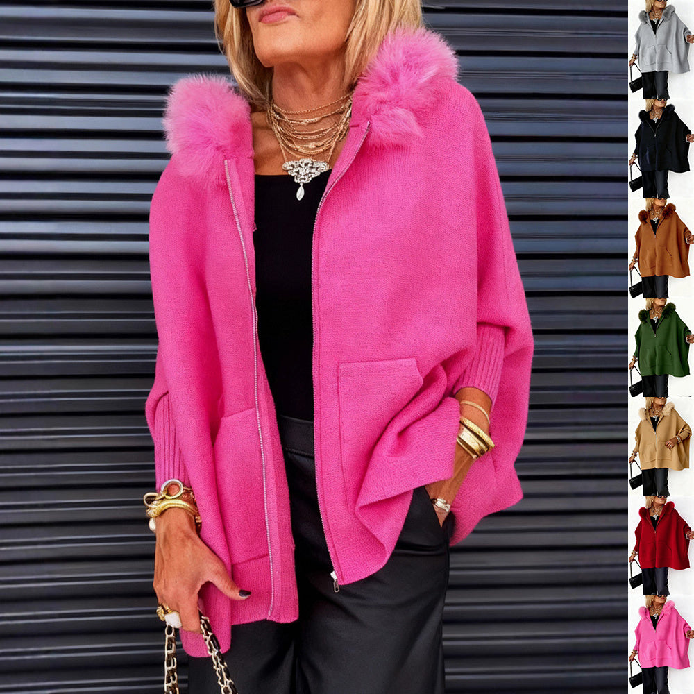 Ins Plush Hooded Cardigan Fashion Warm Pockets Zip-up Knitted Jacket Women null