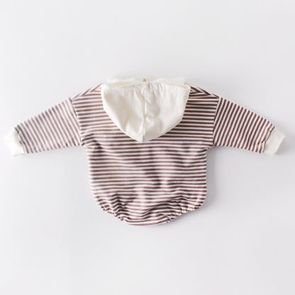 Ins Autumn Baby Striped Baby Clothes Hooded One-piece Hatching Climbing Suit Thickened Kids DealSniper.net