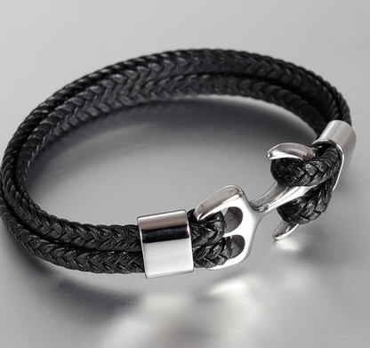 Men's Stainless Steel Anchor Bracelet Vintage Woven Leather Bracelet Jewelry DealSniper.net Silver 18.5cm