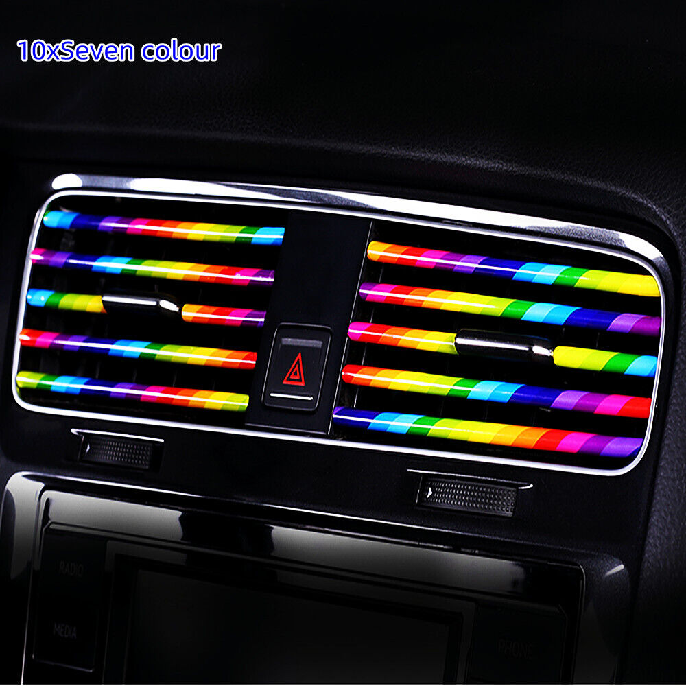 New 10pcs Car Interior Air Conditioner Vent Outlet Decoration Stripes Cover Rainbow Vehicle dealsniper-net