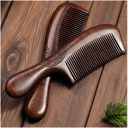 Gold Wire Green Circle Handle Double-sided Carved Wooden Comb Beauty dealsniper-net