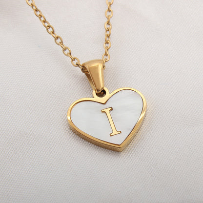 26 Letter Heart-shaped Necklace White Shell Love Clavicle Jewelry dealsniper-net I