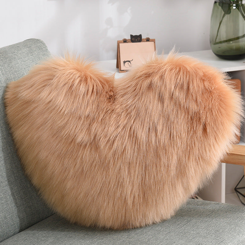 Throw Pillows Heart Shape Long Plush Fluffy Shaggy Cushion Cover