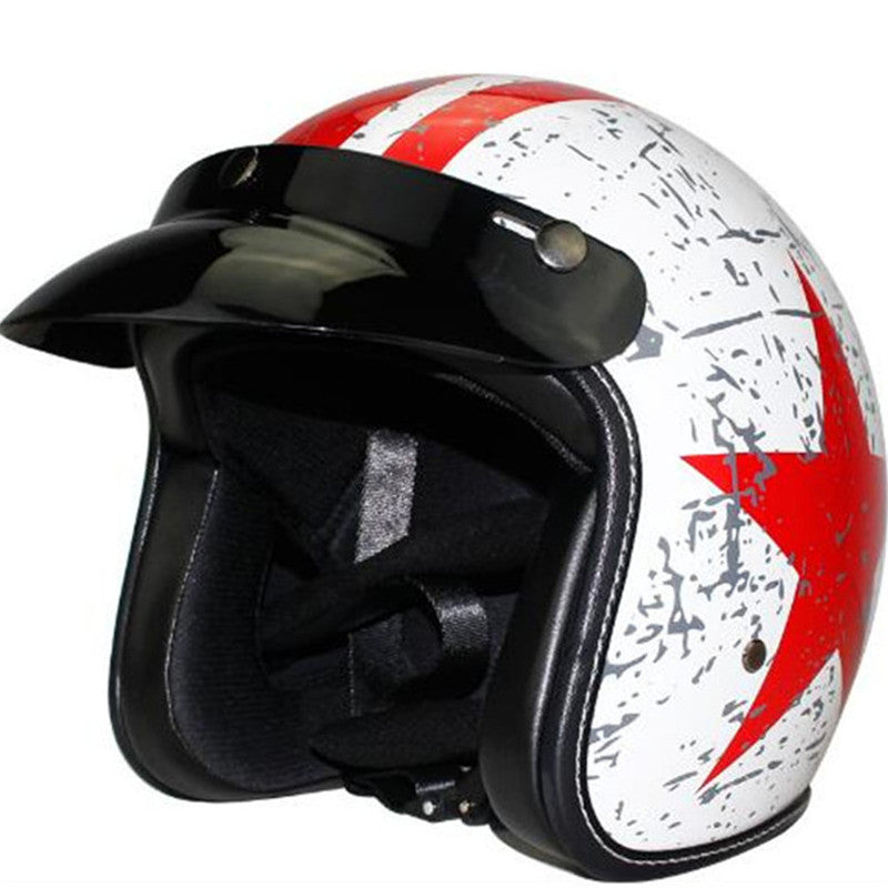 Retro Men's And Women's All-season Electric Vehicle Helmet Vehicle dealsniper-net White red 2XL