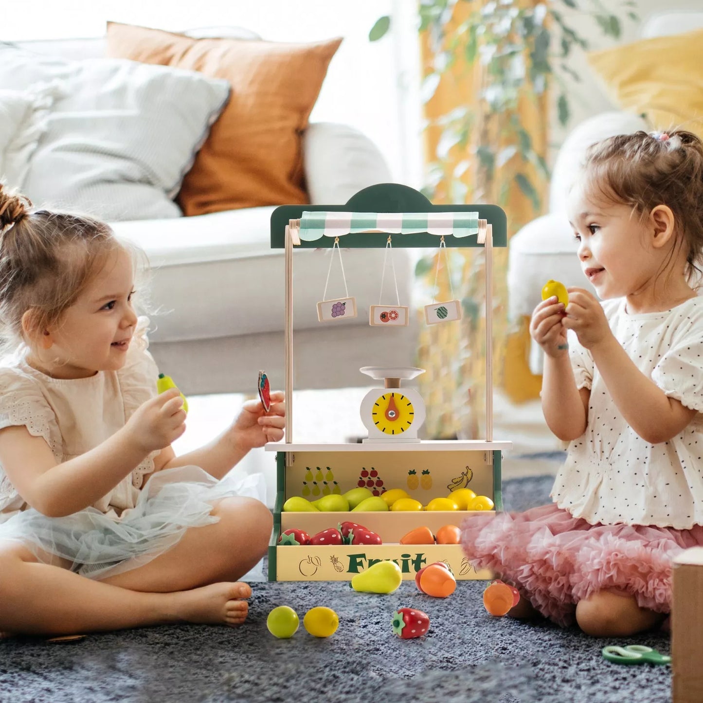 Wooden Farmers Market Stand Fruit Stall Toy For Kids