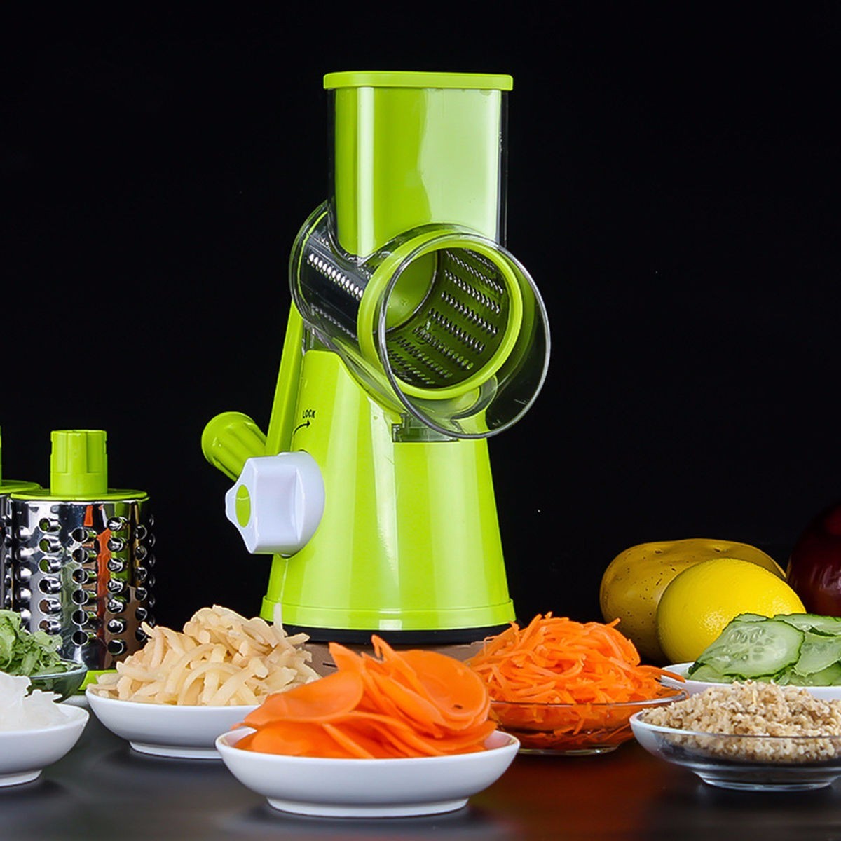 Vegetable Cutter Round Mandoline Slicer Potato Julienne Carrot Grater Cheese Kitchen dealsniper-net Green China