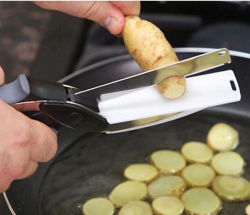 2 in 1 Stainless Steel Kitchen Knife Shears Vegetable Slicer Kitchen DealSniper.net