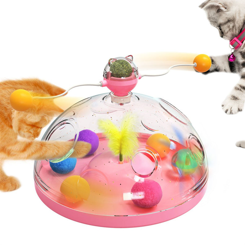 Meows Windmill Funny Cat Toys Interactive Multifunctional Turntable Pets dealsniper-net Cat treasure box Pink