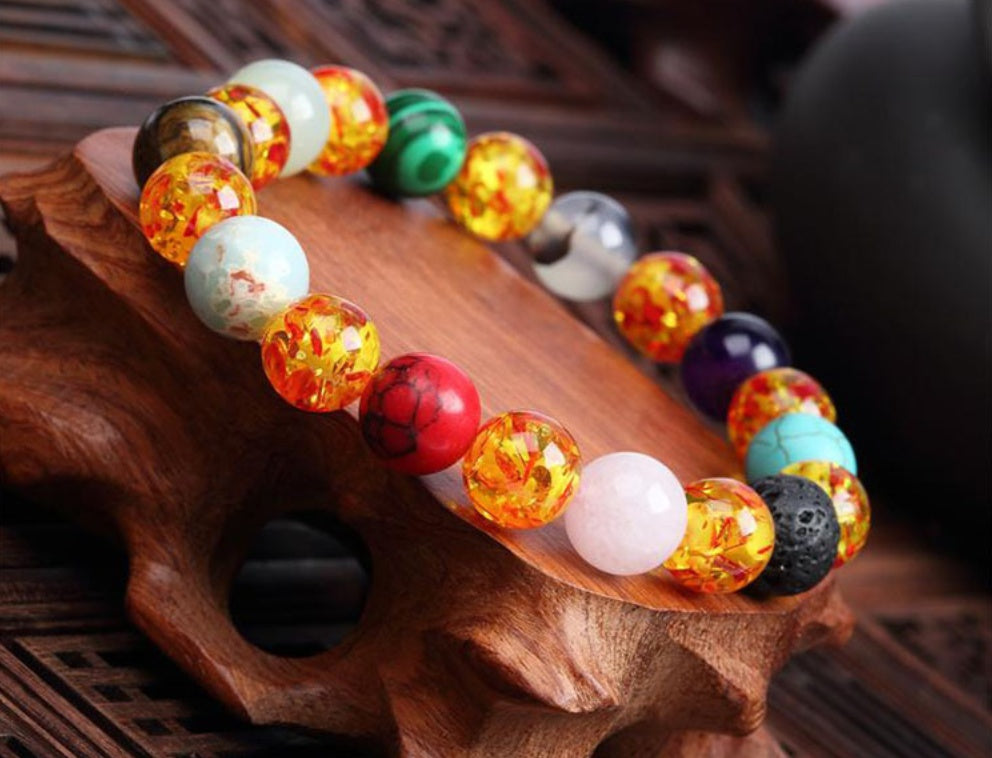 Handmade Black Lava Seven Chakra Healing Balance Beaded Bracelet Jewelry dealsniper-net Colorful