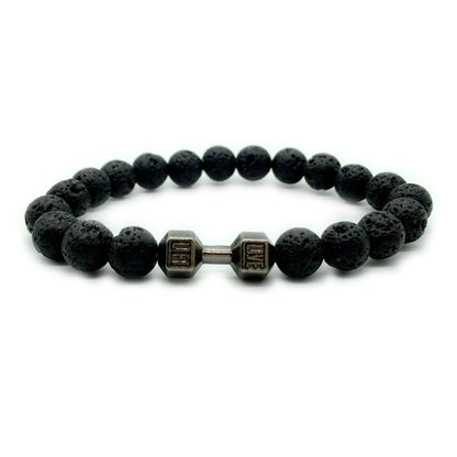 Men's Jewelry Alloy Metal Barbell & Lava Rock Stone Beads Jewelry dealsniper-net Volcanic black