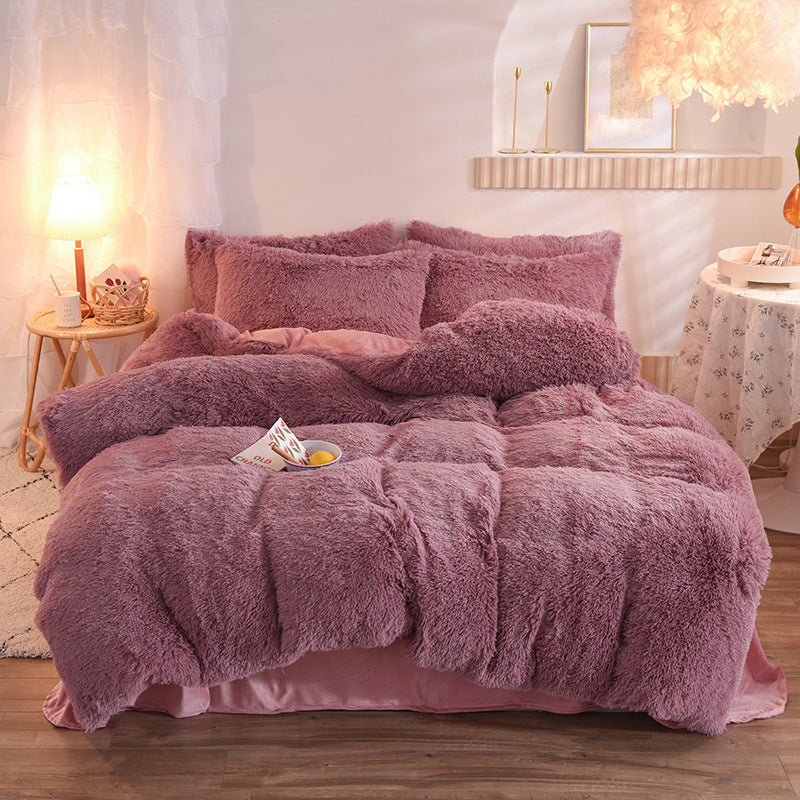 Luxury Thick Fleece Duvet Cover Winter Warm Bed Quilt Cover House dealsniper-net Bean Paste 1.5M