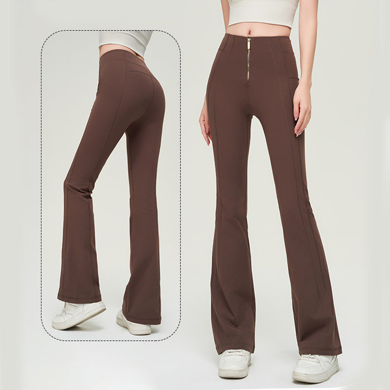 High Waist Zipper Bell-bottom Trousers For Women Slimming Women Gym From House