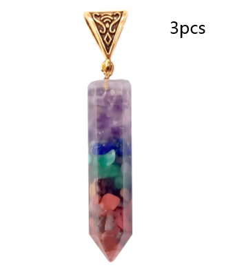 Seven Chakra Natural Crushed Stone Hexagon Column Necklace Aura Pendant Jewelry dealsniper-net Gold 3PCS