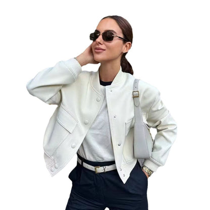 Autumn Y2g Stand Collar Double Pocket Biker Pilot Jacket Top Women dealsniper-net