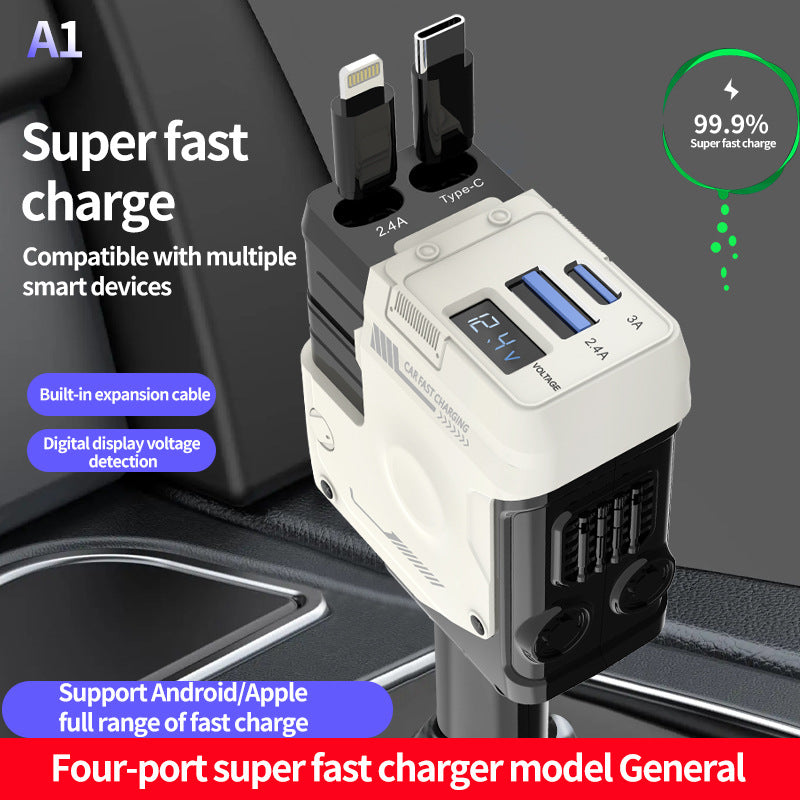 Car Charger Fast Charging And Retractable Four-in-one Vehicle dealsniper-net