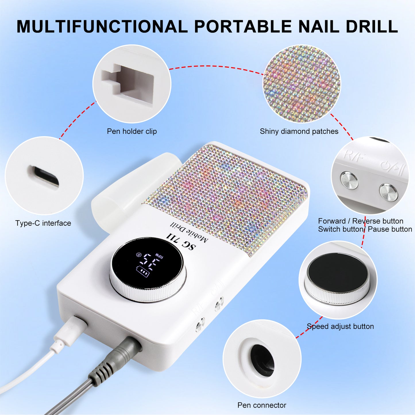 Professional Electric Cordless Nail Drill File-Glitter Portable Cordless Beauty dealsniper-net