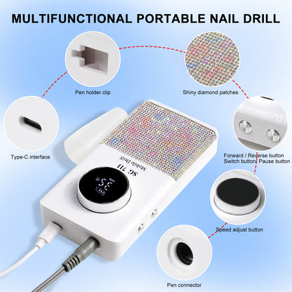 Professional Electric Cordless Nail Drill File-Glitter Portable Cordless Beauty dealsniper-net