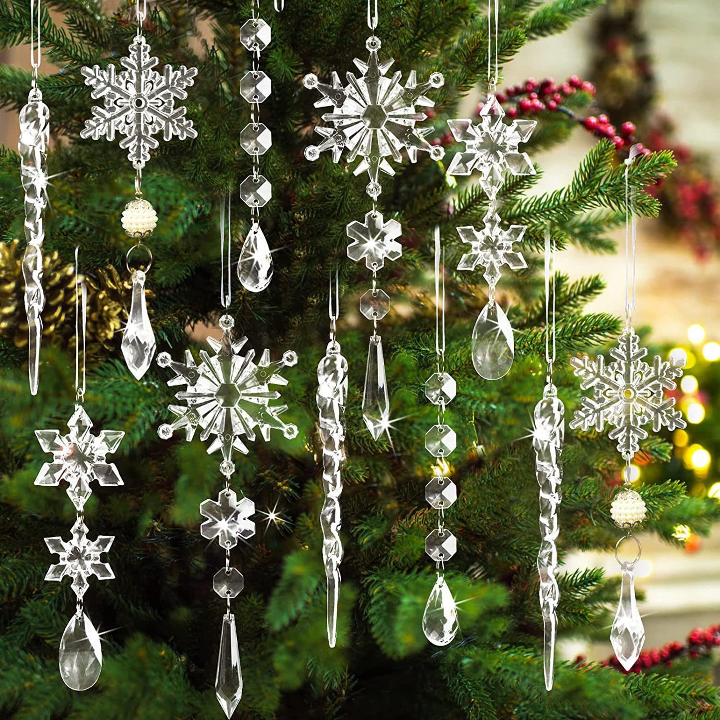 10 pcs Christmas Tree Hanging Pendants Acrylic Ice Strip Snow