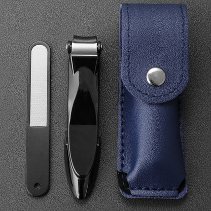 New Anti-Splash Nail Clipper Stainless Steel Beauty DealSniper.net Black leather case with file Large
