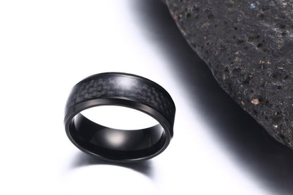 Black Carbon Fiber Inlay Men's Wedding Brand Ring Stainless Steel Jewelry 8mm Jewelry dealsniper-net