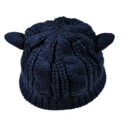 Hand Made 3D Cute Knitted Cat Ear Beanie For Winter Women dealsniper-net Dark Blue