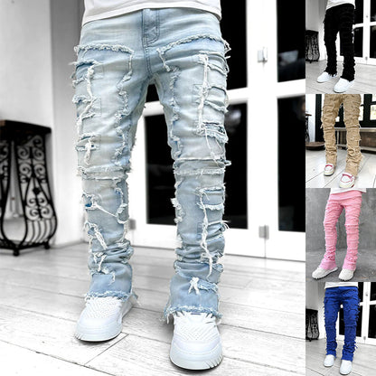 Men Trousers Individual Patched Pants Long Tight Fit Men dealsniper-net