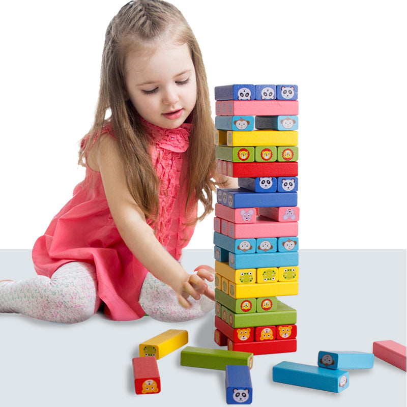 Children's Wooden Creative 54 Stacked High Blocks Kids dealsniper-net