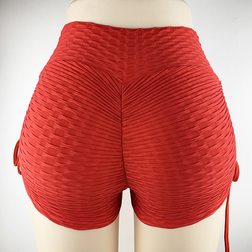 Drawstring Shorts Textured Butt Lift Gym Workout Slim Jogging Women dealsniper-net Red L