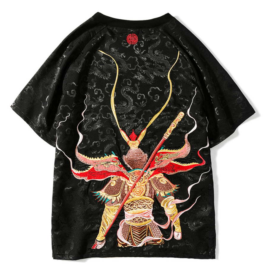 Embroidered Sun Wukong Retro Dragon T-Shirt Men DealSniper.net